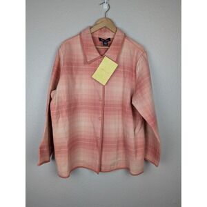 Denim & Co Shirt Womens 1X Pink Plaid Button Front Long Sleeve Cotton QVC Blouse